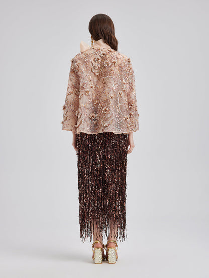 Lüks Nakışlı Çiçekli Organze Ceket