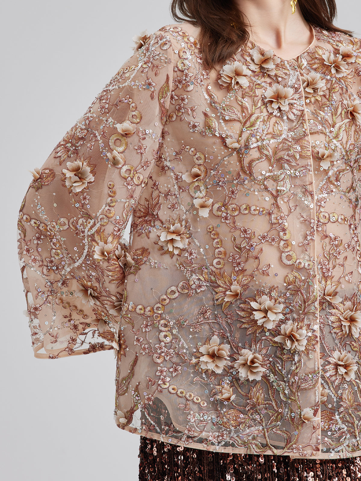Lüks Nakışlı Çiçekli Organze Ceket