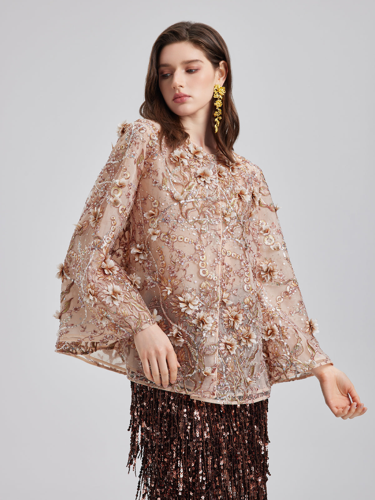 Lüks Nakışlı Çiçekli Organze Ceket