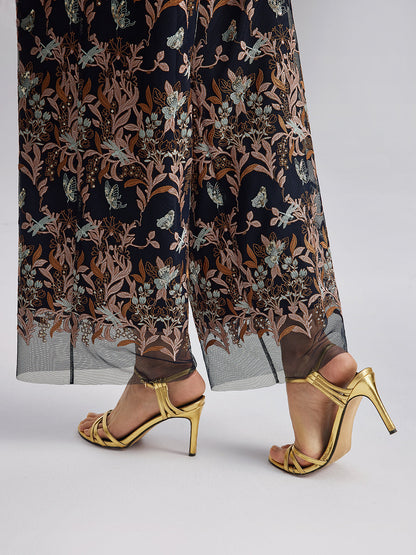 Çok Renkli Çiçek Nakışlı Pantolon