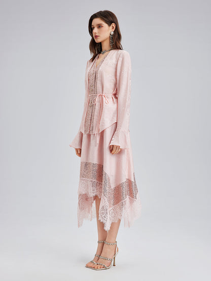 Pullu Kenarlı Jakar V Yaka Bluz