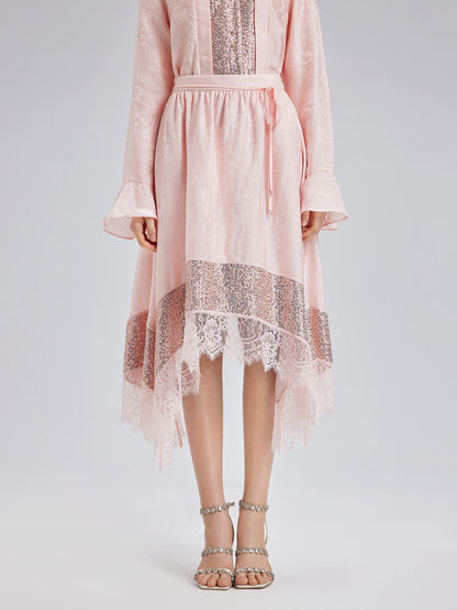 Gösterişli Pullu Dantel Parçalı Etek