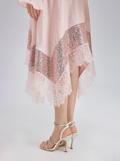 Gösterişli Pullu Dantel Parçalı Etek