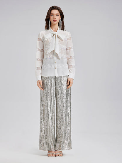 El İşlemeli Boncuklu Dantel Parçalı Gömlek