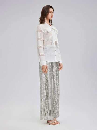 El İşlemeli Boncuklu Dantel Parçalı Gömlek