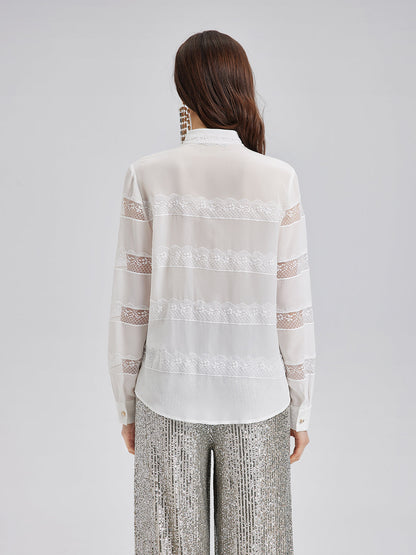 El İşlemeli Boncuklu Dantel Parçalı Gömlek