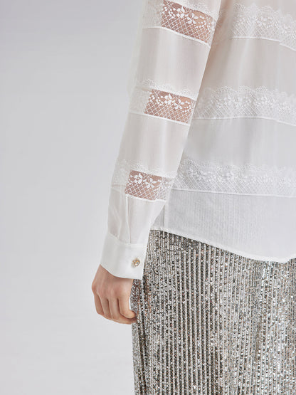 El İşlemeli Boncuklu Dantel Parçalı Gömlek