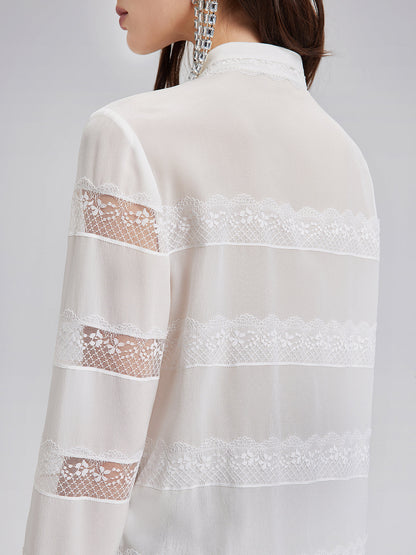 El İşlemeli Boncuklu Dantel Parçalı Gömlek