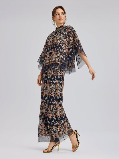 Çok Renkli Çiçek Nakışlı Pantolon