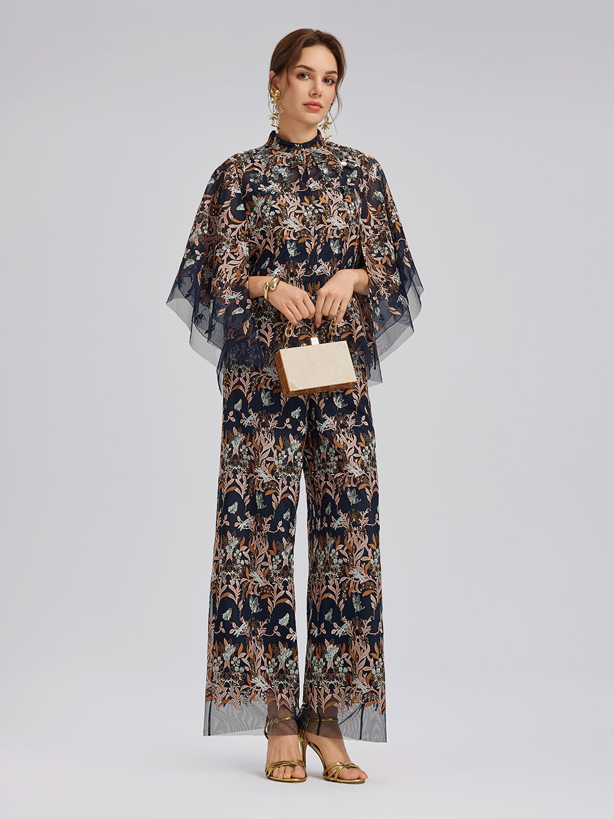 Çok Renkli Çiçek Nakışlı Pantolon