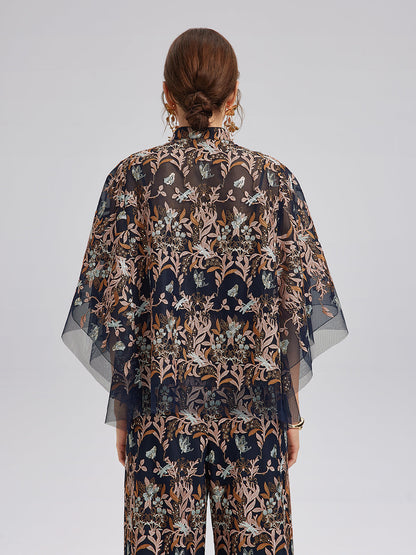 Çok Renkli Çiçek Nakışlı Boncuklu Bluz