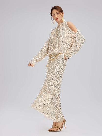 3 Boyutlu Pullu Omzu Açık Bluz