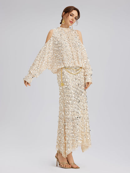 3 Boyutlu Pullu Omzu Açık Bluz