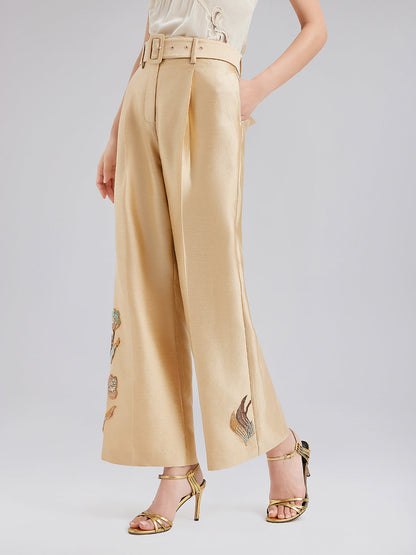 Lüks Çiçekli Pullu Düz Pantolon