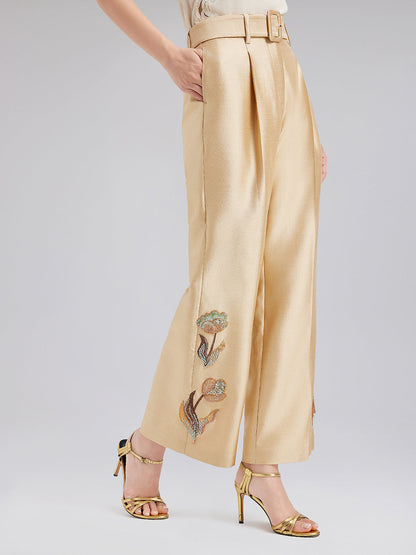 Lüks Çiçekli Pullu Düz Pantolon