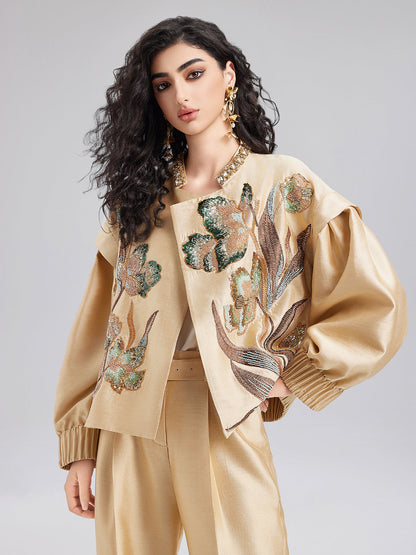 Lüks Minimalist Pullu Nakışlı Ceket