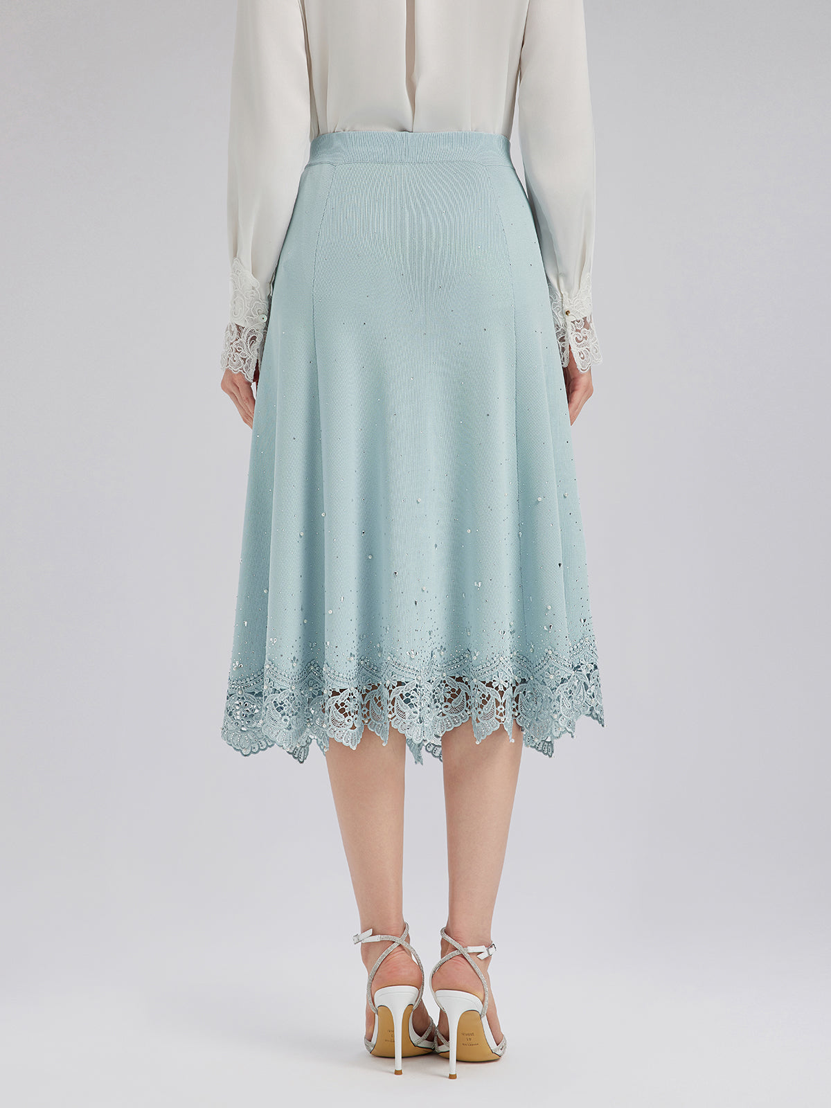 Taşlı Dantel Triko Lastikli Etek