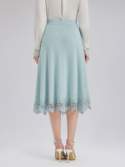 Taşlı Dantel Triko Lastikli Etek