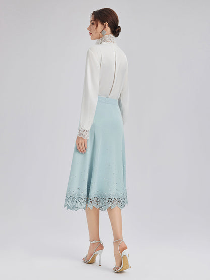 Taşlı Dantel Triko Lastikli Etek