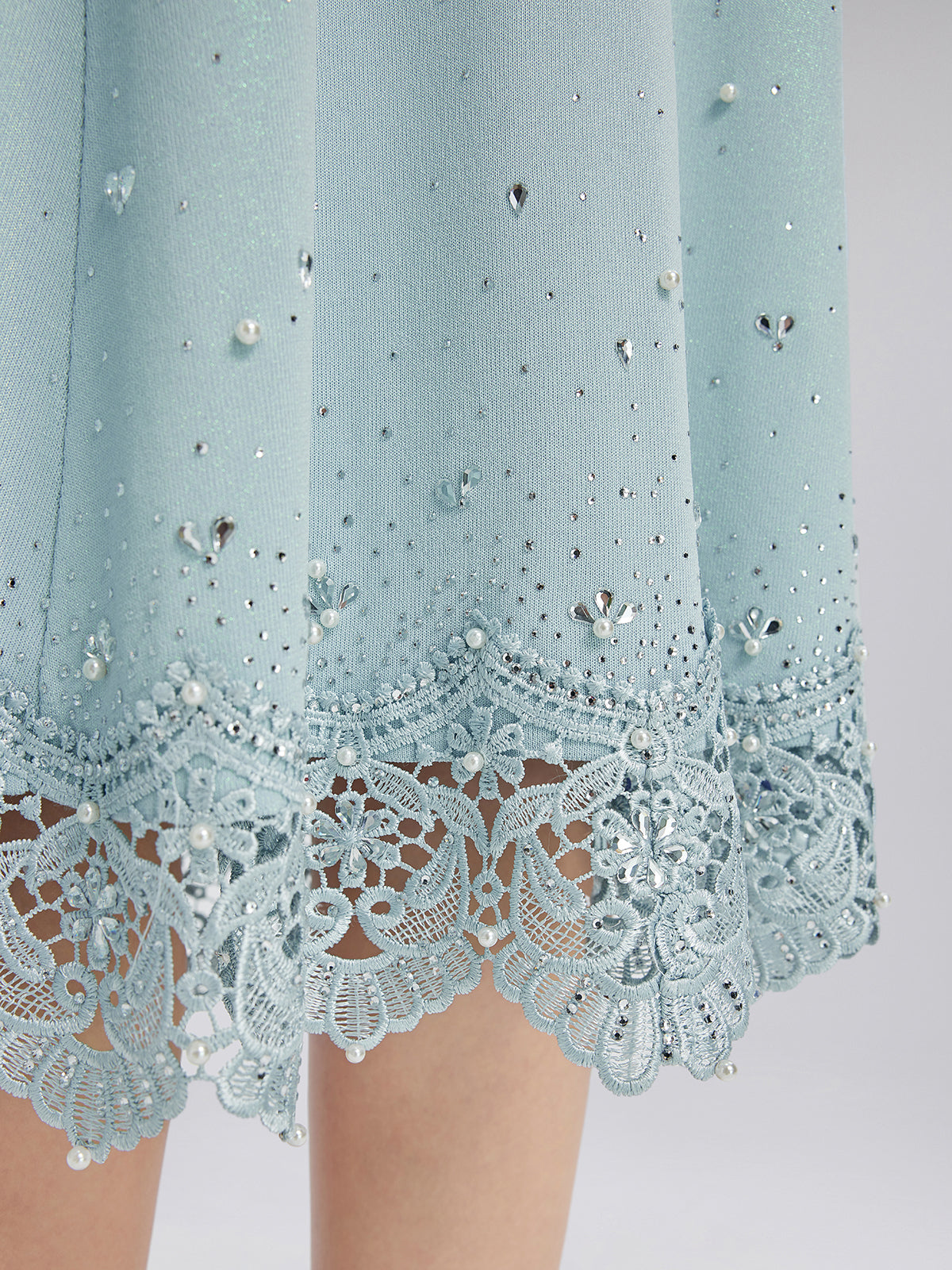 Taşlı Dantel Triko Lastikli Etek