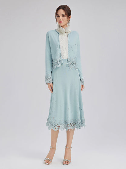 Taşlı Dantel Triko Lastikli Etek