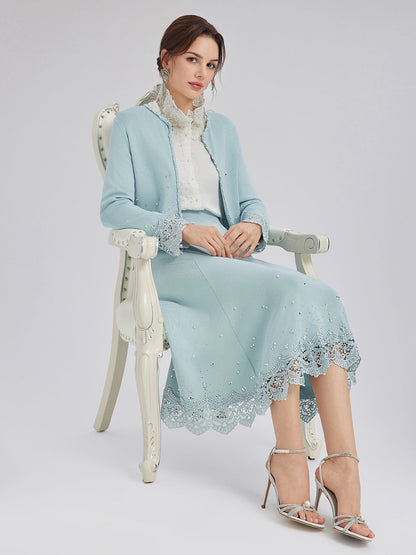 Taşlı Dantel Triko Lastikli Etek