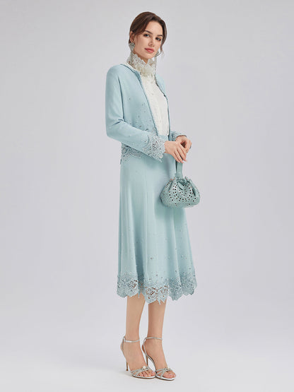 Taşlı Dantel Triko Lastikli Etek