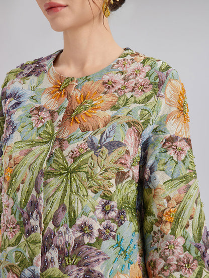 El İşlemeli 3 Boyutlu Çiçekli Düz Ceket