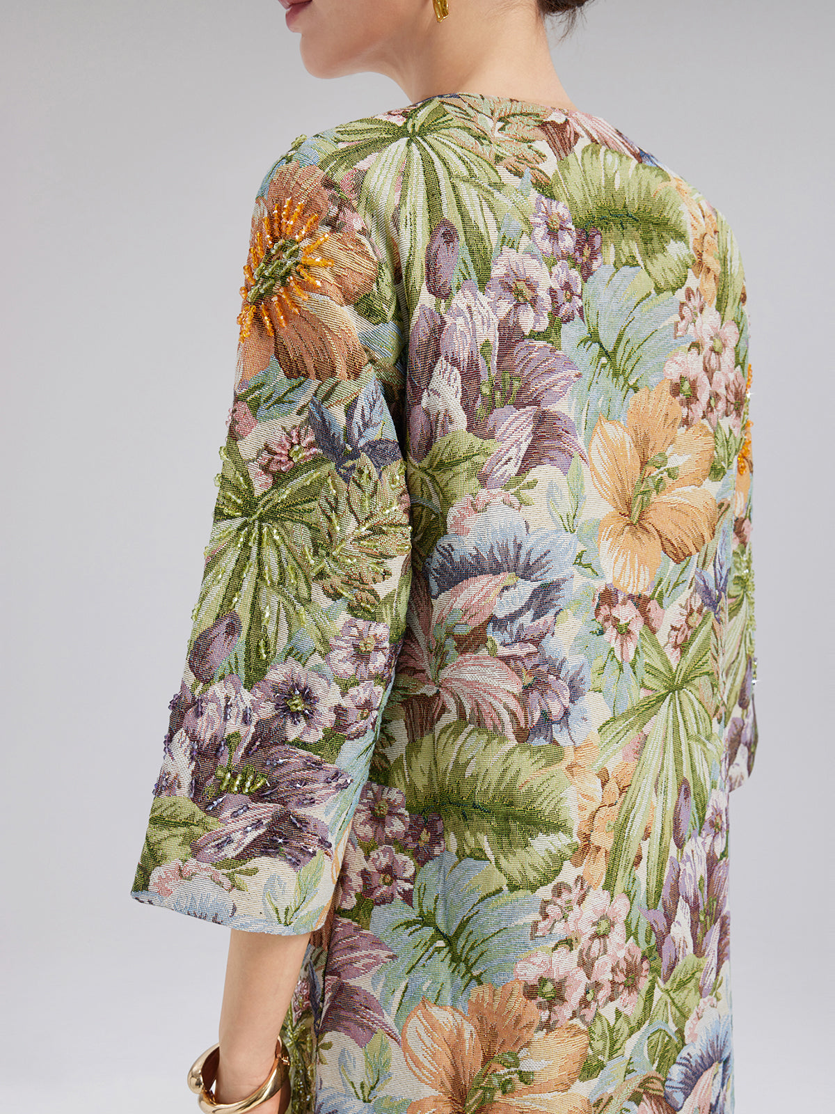 El İşlemeli 3 Boyutlu Çiçekli Düz Ceket