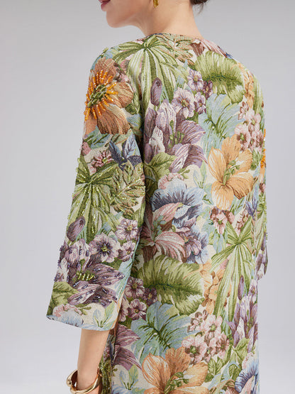 El İşlemeli 3 Boyutlu Çiçekli Düz Ceket