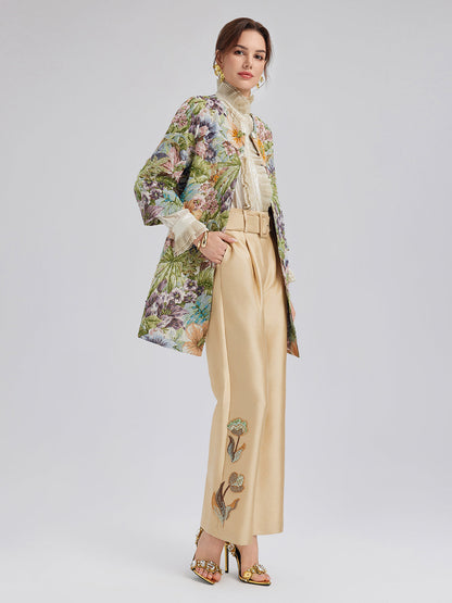 Lüks Çiçekli Pullu Düz Pantolon