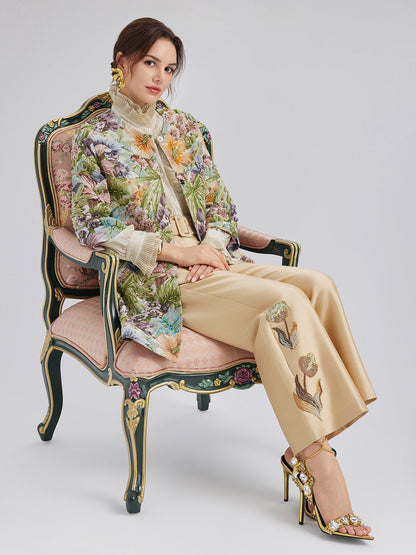 El İşlemeli 3 Boyutlu Çiçekli Düz Ceket