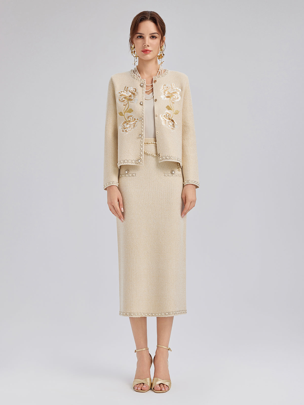 Taşlı Boncuklu Esnek Triko Etek