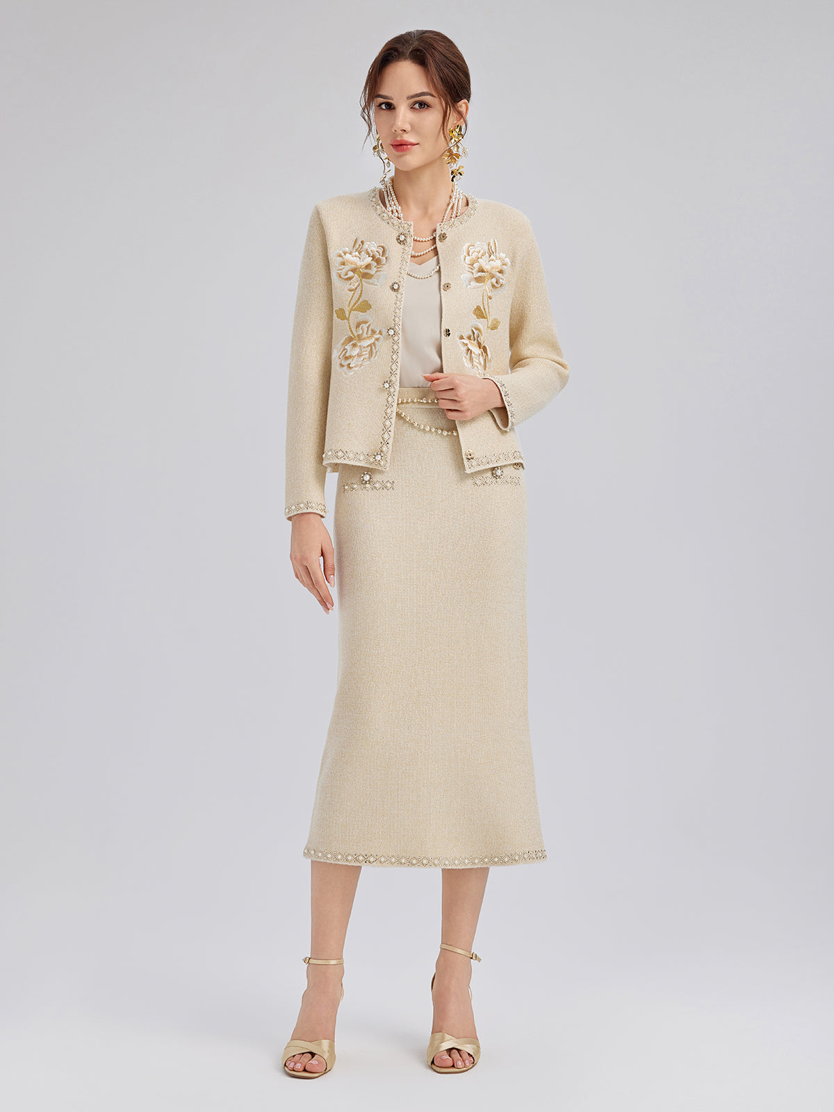 Taşlı Boncuklu Esnek Triko Etek