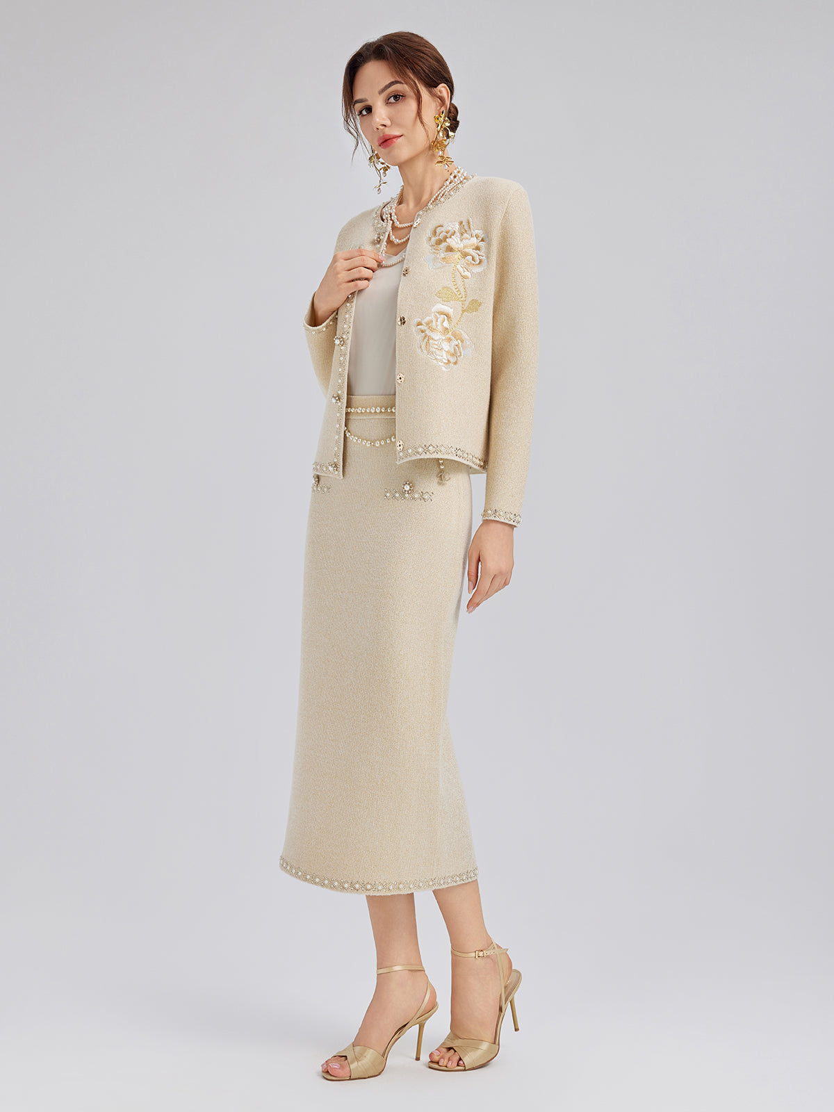 Taşlı Boncuklu Esnek Triko Etek