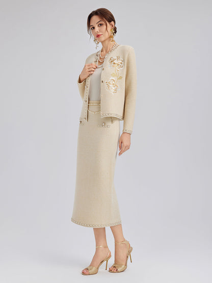 Taşlı Boncuklu Esnek Triko Etek