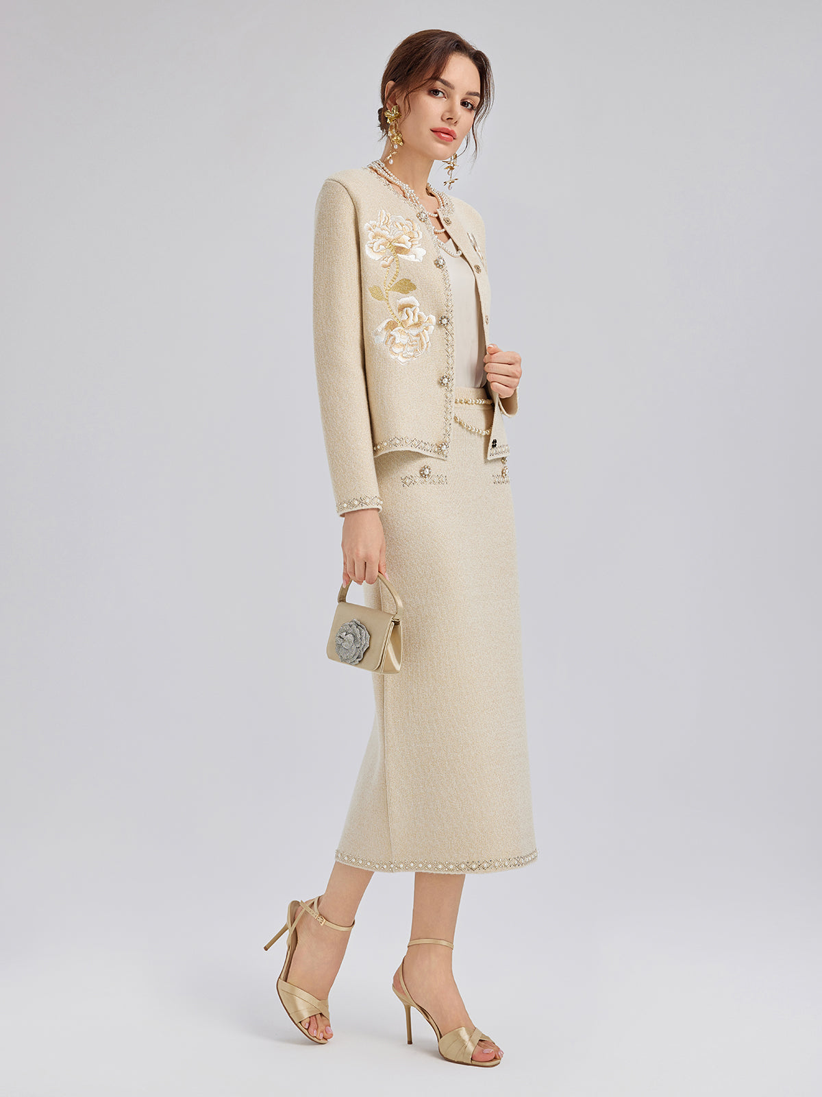 Taşlı Boncuklu Esnek Triko Etek