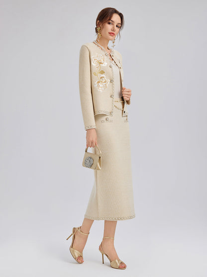 Taşlı Boncuklu Esnek Triko Etek