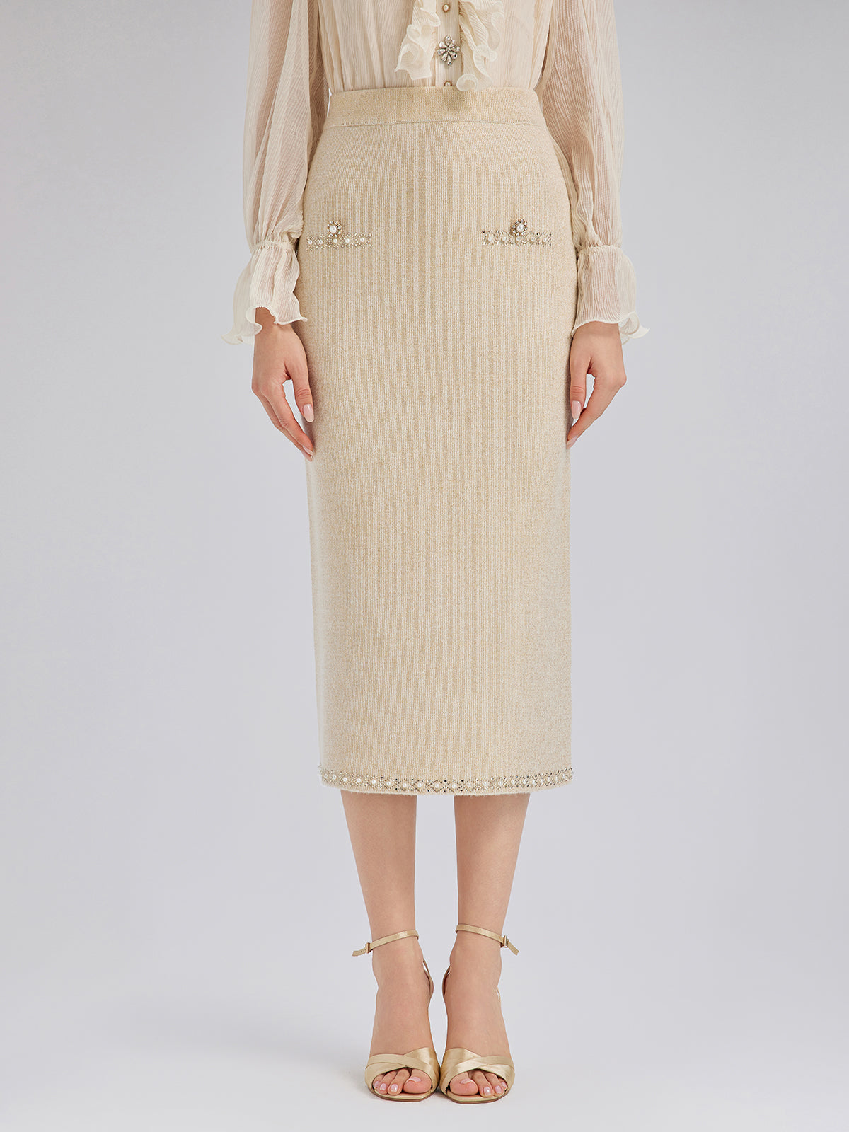 Taşlı Boncuklu Esnek Triko Etek