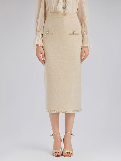 Taşlı Boncuklu Esnek Triko Etek