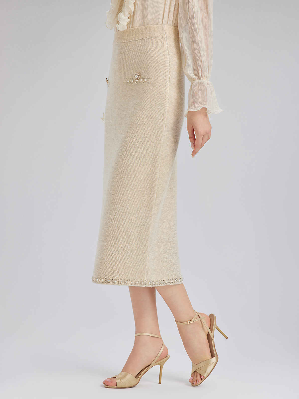 Taşlı Boncuklu Esnek Triko Etek