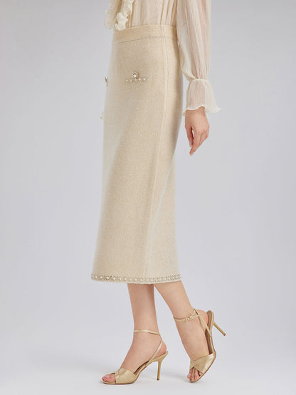 Taşlı Boncuklu Esnek Triko Etek