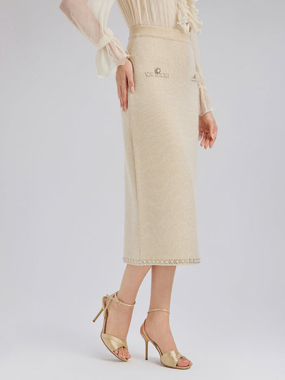 Taşlı Boncuklu Esnek Triko Etek