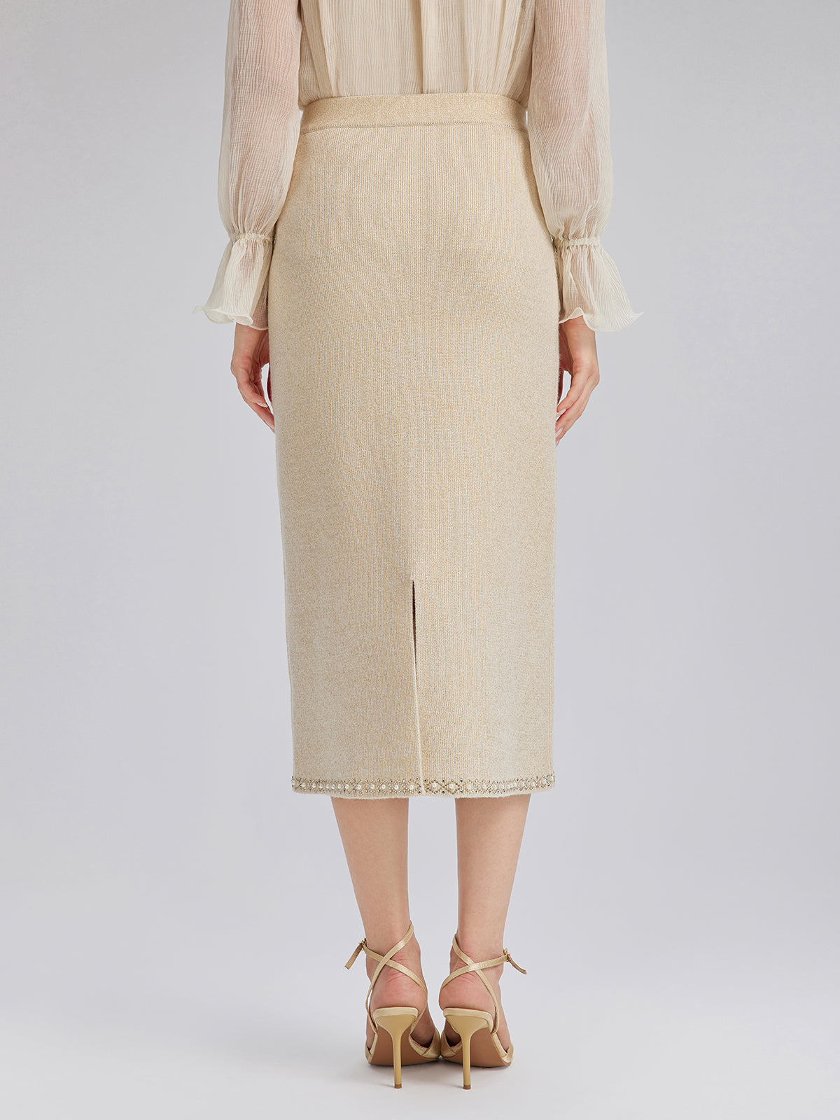 Taşlı Boncuklu Esnek Triko Etek