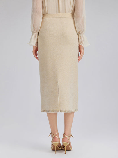 Taşlı Boncuklu Esnek Triko Etek