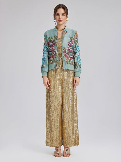 El İşlemeli 3 Boyutlu Çiçekli Bomber Ceket