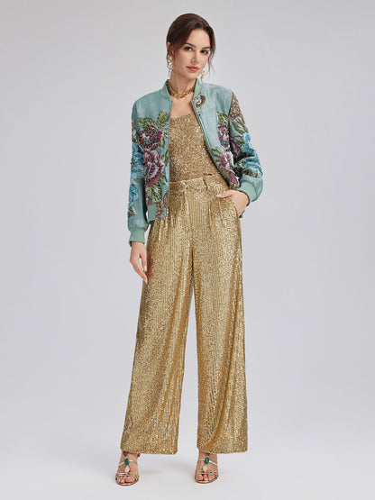 El İşlemeli 3 Boyutlu Çiçekli Bomber Ceket