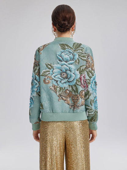 El İşlemeli 3 Boyutlu Çiçekli Bomber Ceket