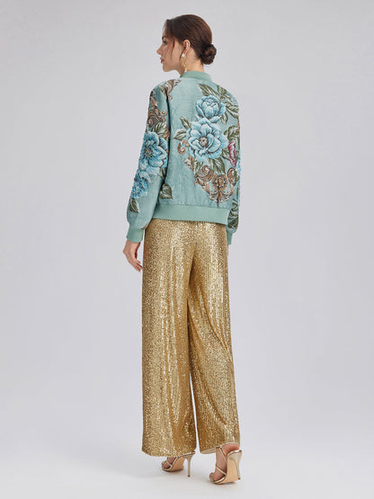 El İşlemeli 3 Boyutlu Çiçekli Bomber Ceket