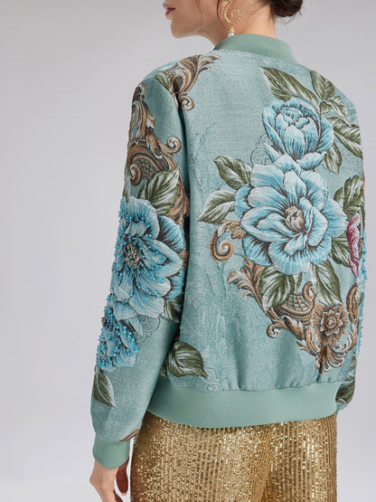 El İşlemeli 3 Boyutlu Çiçekli Bomber Ceket
